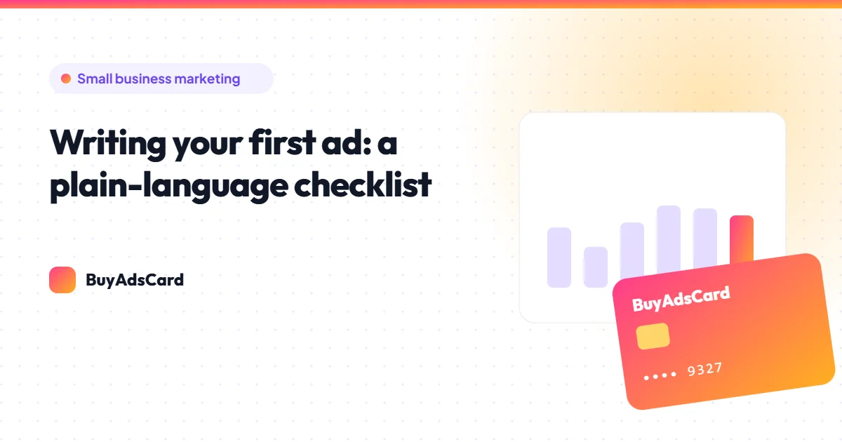 Checklist with ticked items beside a simple ad preview